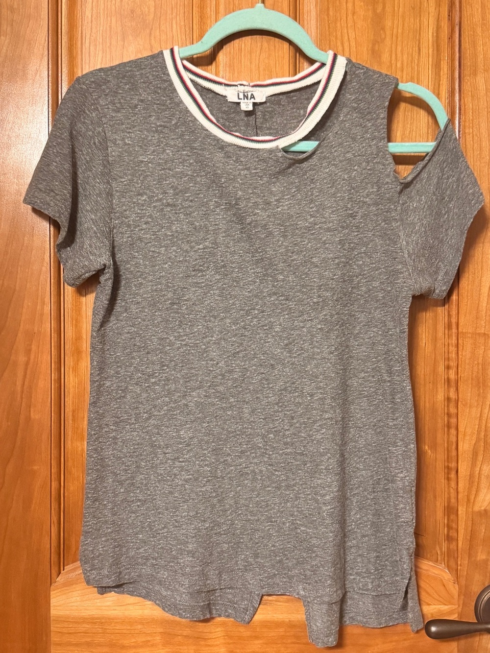 LNA Clothing Heather Gray Striped Collar Cold Shoulder Short Sleeve Tee Size XS